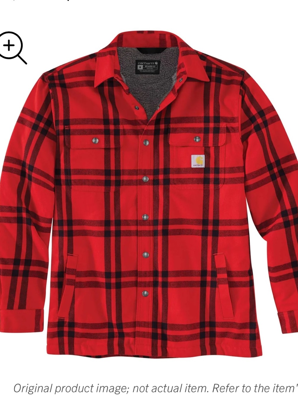 Carhartt Red & Black Plaid Men’s Relaxed Fit Flannel Sherpa Lined Shirt Jacket